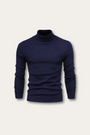 Dunkelblauer Rollkragenpullover Herren, langärmelig, Strick, elegant, modisch, Wintermode.