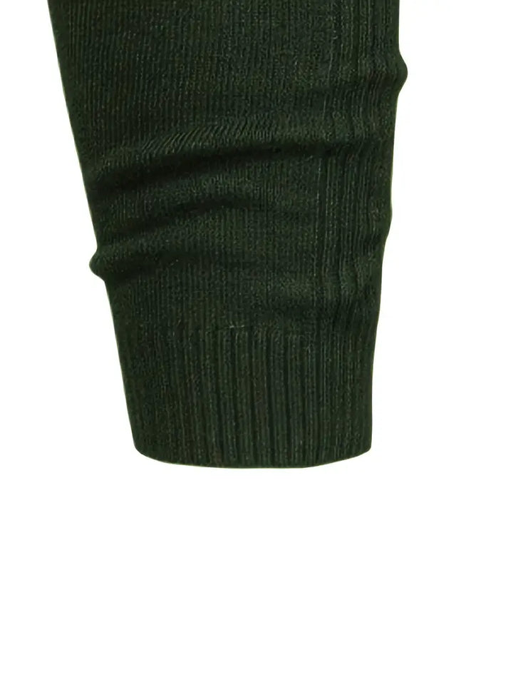 Dunkelgrüner Strickpullover-Ärmel, gerippt, Baumwolle, modisch, warm, Herbstmode.