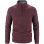 Roter Herrenpullover mit Reißverschluss, Strick, warm, modisch, Winterkleidung.