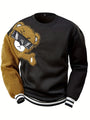 Schwarzer Sweatshirt mit Bärenmotiv, Plüschärmel, Unisex, modisch, Baumwolle, Streetwear.