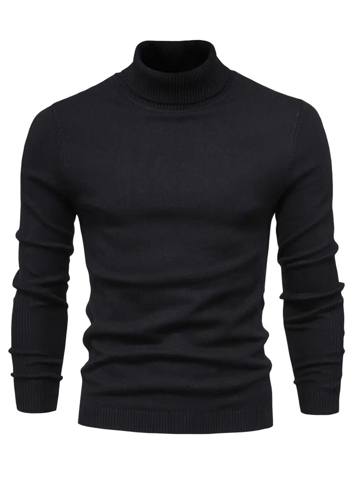 Schwarzer Rollkragenpullover Herren, Strick, langärmelig, modisch, warm, elegant.