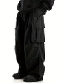 Schwarze Cargo-Hose Herren, weites Bein, Taschen, Streetwear, Baumwolle, modisch