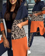 Zweiteiliges Damen-Outfit, Leopardenmuster, Colorblock, Hoodie, Herbstmode 2023.