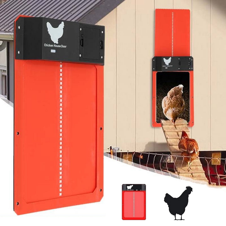Elektrische automatische Hühnerklappe, rot, wetterfest, für Hühnerstall, energiesparend.