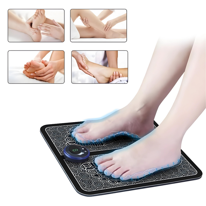 Elektrische Fußmassagegerät, schwarz, mit LED-Anzeige, zur Entspannung und Schmerzlinderung.
