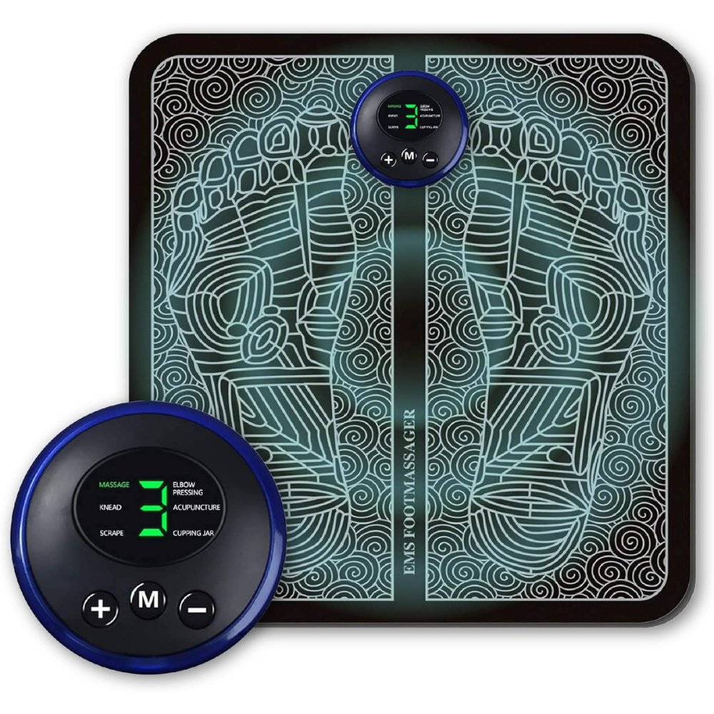 Elektrische Fußmassagegerät, EMS-Technologie, schwarz, mit Fernbedienung, für Entspannung.