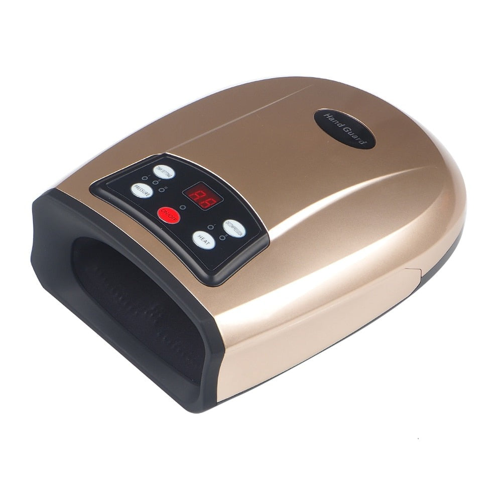 Elektrischer Handmassagegerät, goldfarben, mit digitalem Display und Bedienelementen.