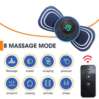 Elektronisches Massagegerät mit Fernbedienung, 8 Modi, blau, für Muskelentspannung.