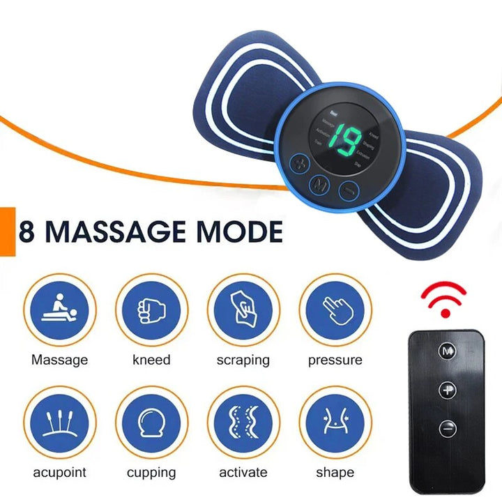 Elektronisches Massagegerät mit Fernbedienung, 8 Modi, blau, für Muskelentspannung.