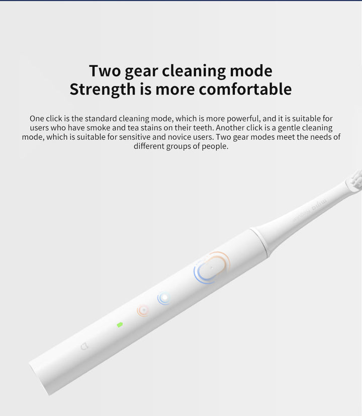 Elektrische Zahnbürste weiß, zwei Reinigungsmodi, ergonomisches Design, für empfindliche Zähne.