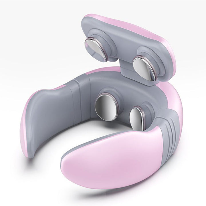 Rosa-grauer Nackenmassagegerät, elektrisch, tragbar, Entspannung, Muskelentspannung, Wellness.