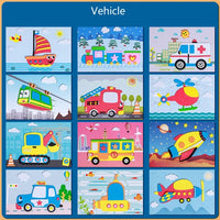 Bunte Kinderfahrzeug-Puzzles, 12-teilig, Cartoon-Design, Lernspielzeug, Fahrzeuge, Holz