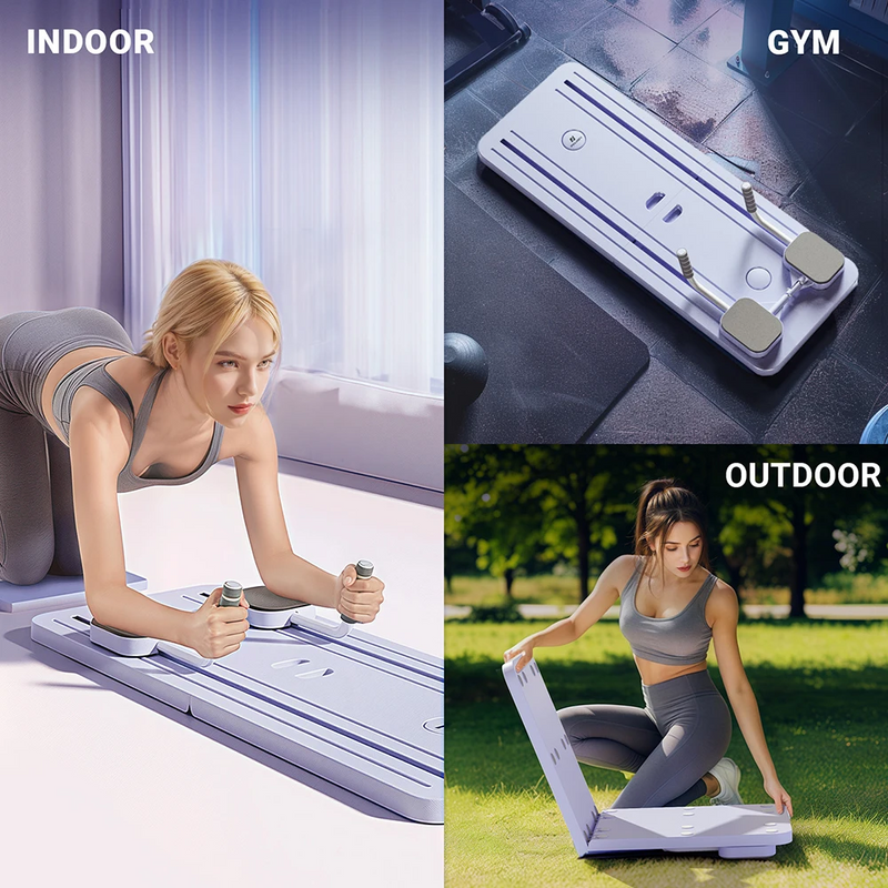 Faltbare multifunktionale Fitnessbank, lila, für Indoor- und Outdoor-Training, leise Rollen.