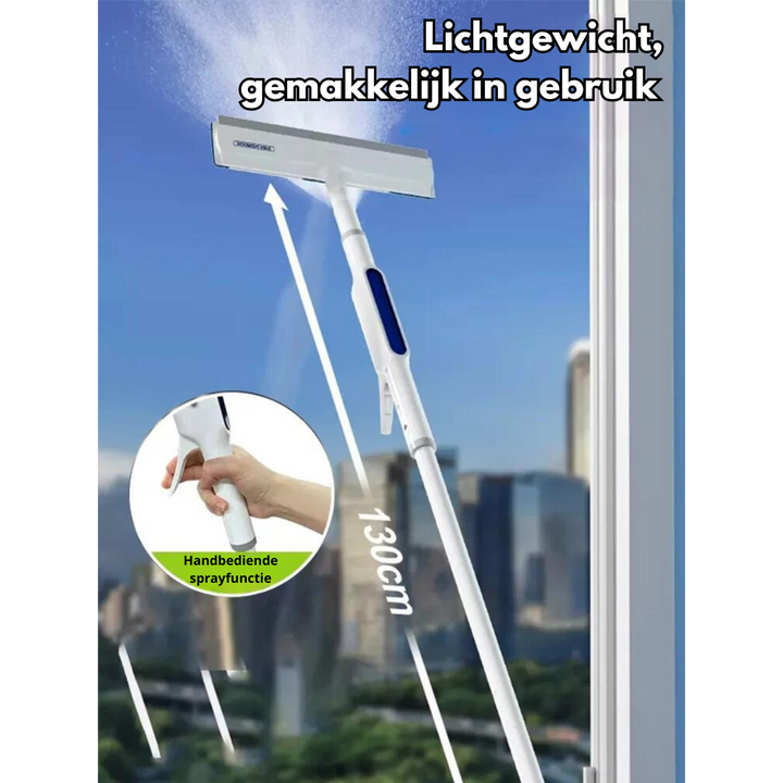 Leichter Fensterwischer mit Sprühfunktion, teleskopierbar, 130 cm, für Glasreinigung.