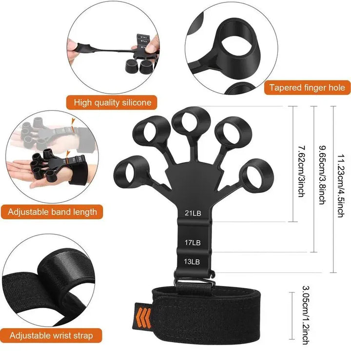 Fingertrainer aus Silikon, verstellbar, 6 Widerstandsstufen, Handstärker, Schwarz.