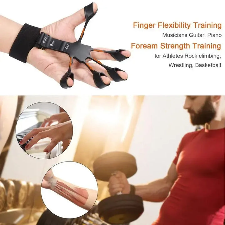 Fingertrainer für Musiker, 6 Widerstandsstufen, Handstärker, Schwarz, Flexibilitätstraining.