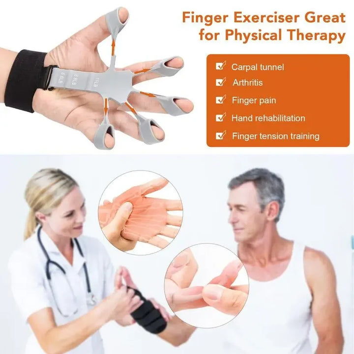 Handtrainer für Fingerübungen, grau, 6 Widerstandsstufen, ideal für Physiotherapie und Rehabilitation.