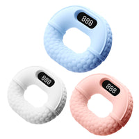 Drei digitale Fitness-Hoop-Reifen in Blau, Weiß und Rosa mit LED-Anzeige.