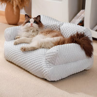 Flauschiges Katzenbett, weiß, bequem, waschbar, Haustierbett, Plüsch, für Katzen und kleine Hunde.