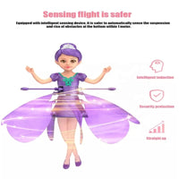 Lila fliegende Feenpuppe mit Sensor, Sicherheitsfunktionen, Kinder-Spielzeug.