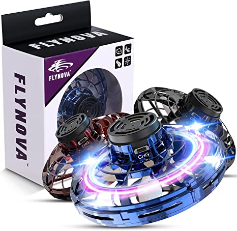 Fliegender Spinner Flynova, blau, LED-Lichter, magnetisch, Spielzeug für Kinder und Erwachsene.