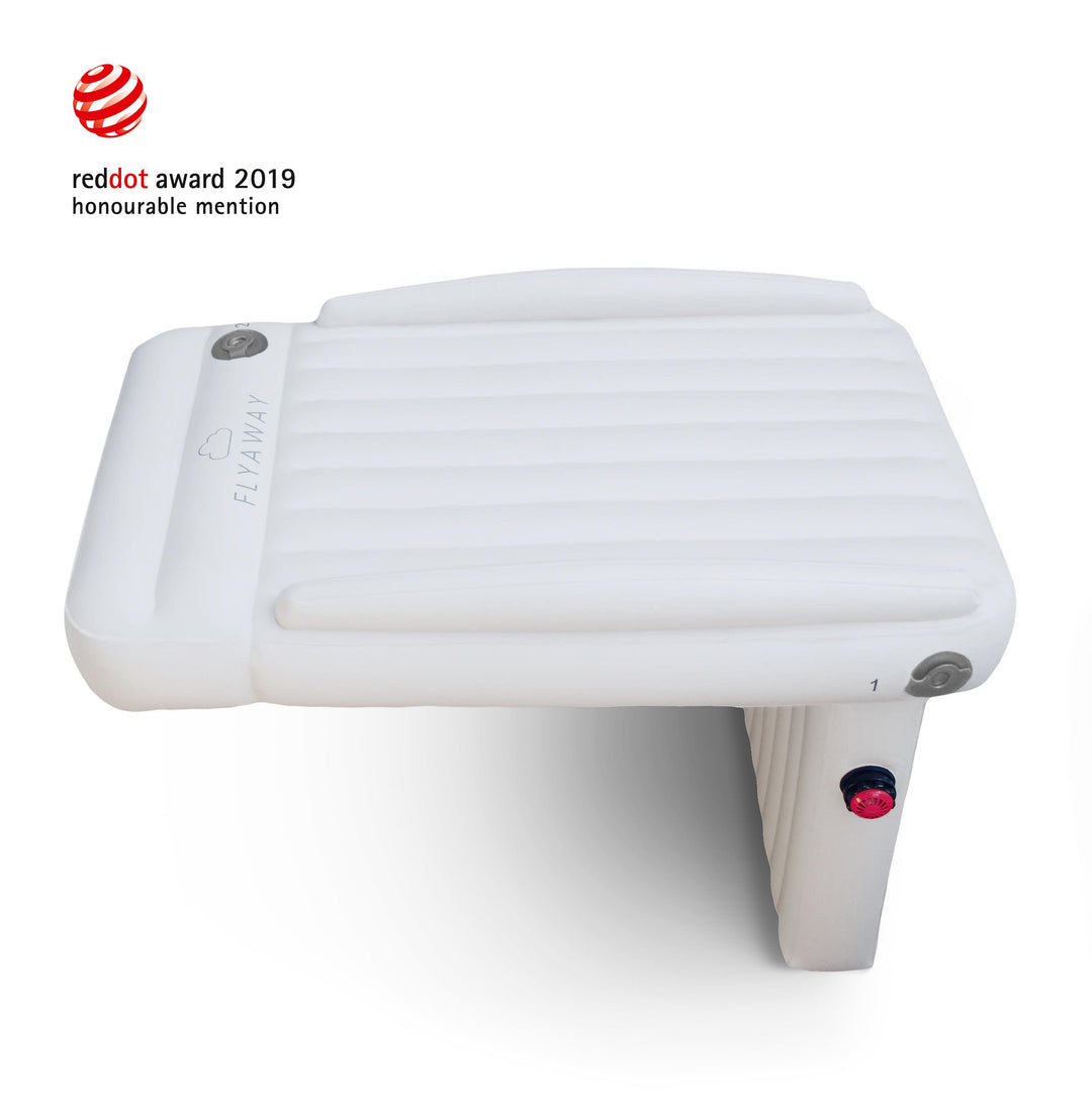 Aufblasbares Kinderbett, weiß, Flyaway, Red Dot Award 2019, Reisebett, komfortabel.