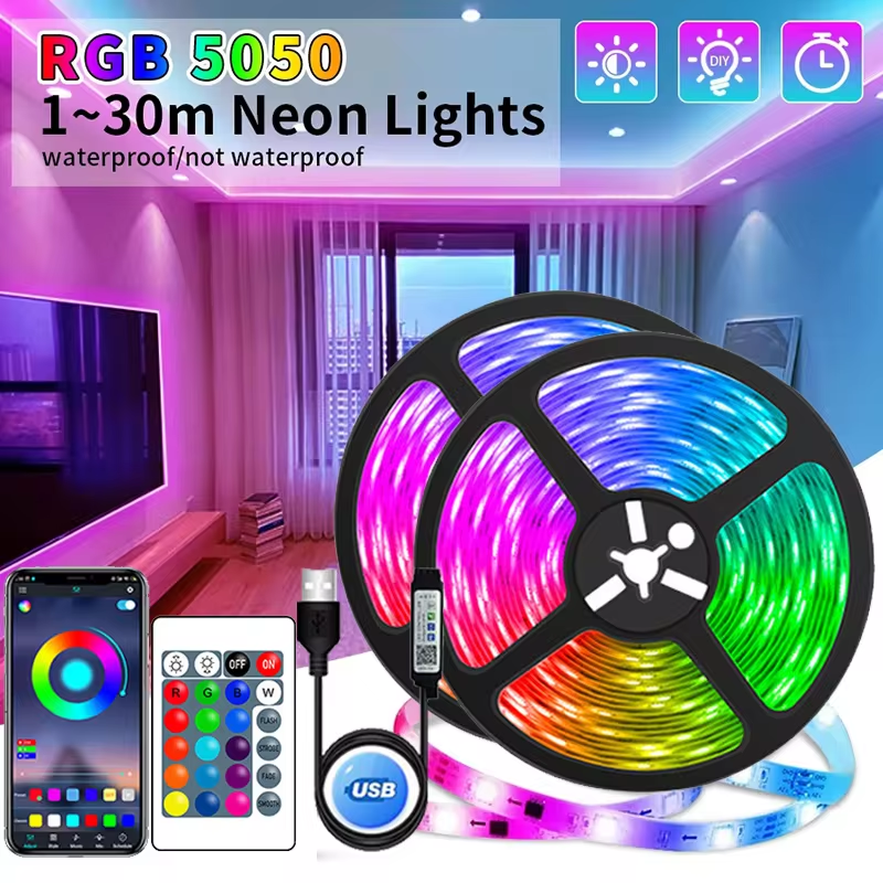 RGB 5050 LED-Lichtstreifen, bunt, USB-betrieben, für Innenräume, nicht wasserdicht.