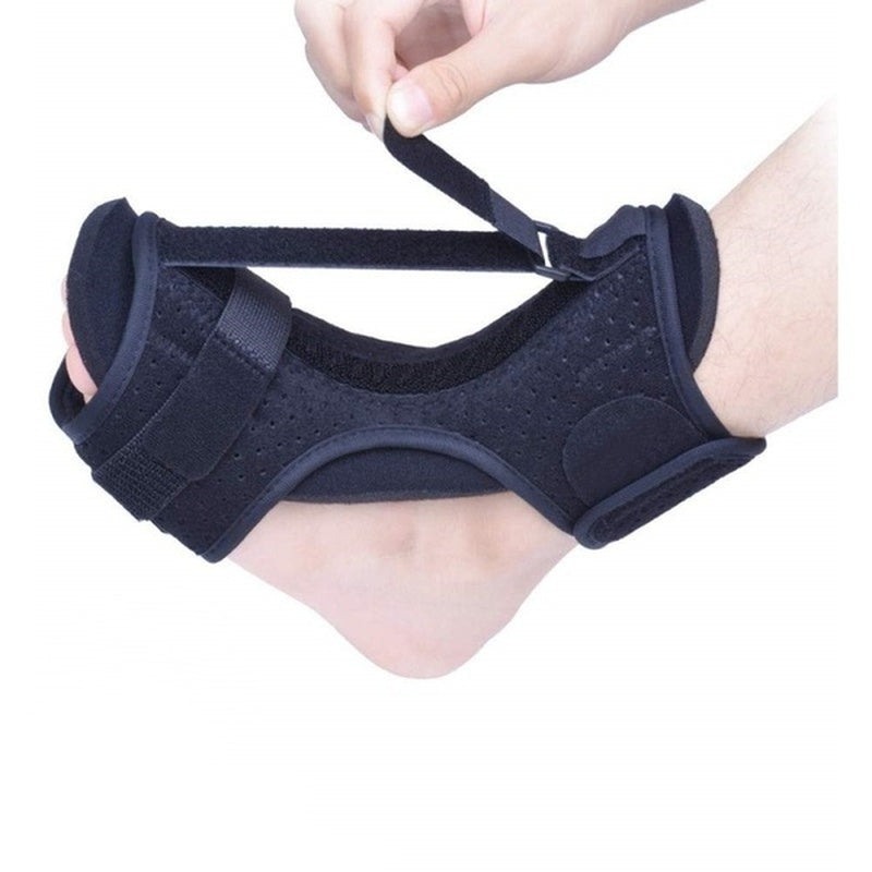 Schwarze Fußgelenkbandage, verstellbar, für Plantarfasziitis, orthopädische Unterstützung.