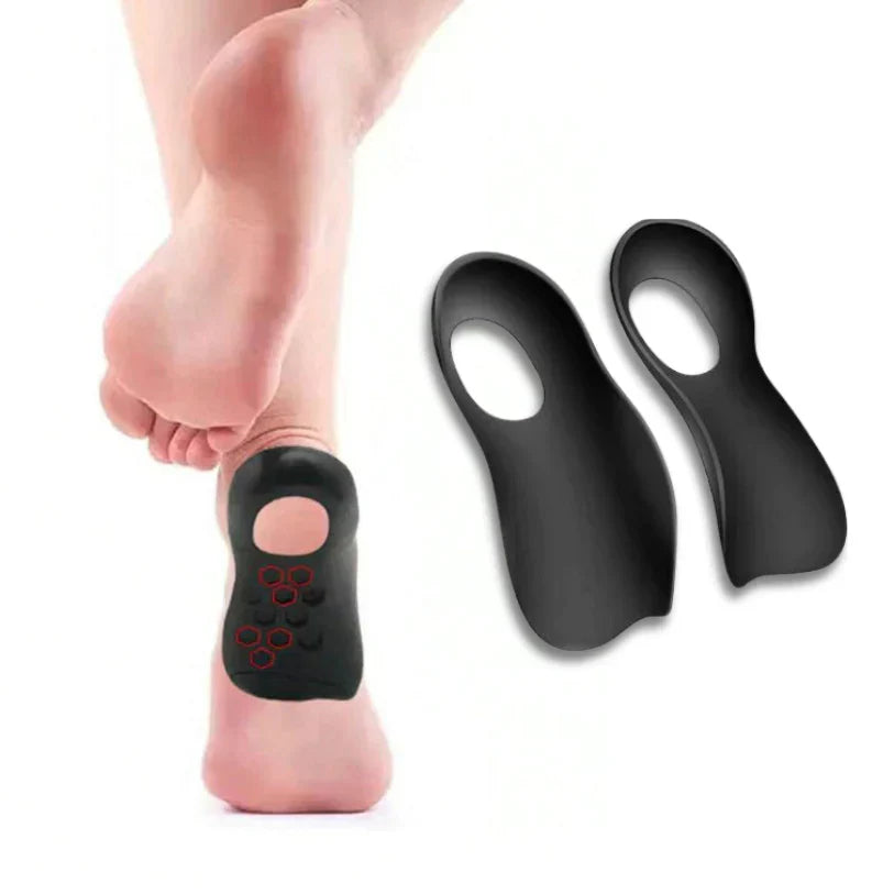 Schwarze Silikon-Fersenkissen für Fußschmerzen, rutschfest, ergonomisch, Paar.