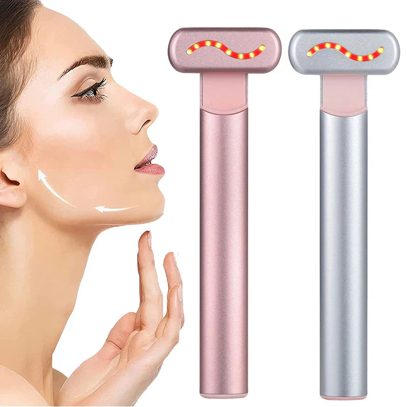 Elektrischer Gesichtsroller, rosa und silber, Hautstraffung, Anti-Aging, Massagegerät.