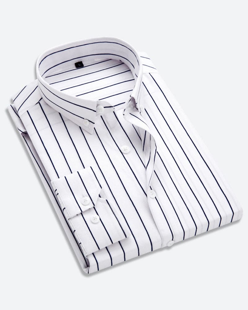 Gestreiftes weißes Baumwollhemd, langärmelig, formell, Herrenmode, Business Casual.