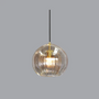 Moderne Glas-Pendelleuchte, transparent, goldene Akzente, für Wohnzimmer oder Esszimmer.
