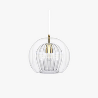 Kugelförmige Glas-Pendelleuchte, transparent, mit schwarzem Kabel, modernes Design.