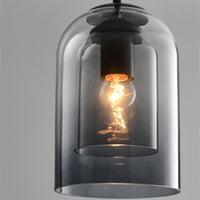 Moderne Glas-Pendelleuchte, transparent, mit Glühbirne, für Wohnzimmer oder Esszimmerbeleuchtung.