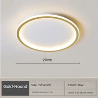 Runde LED-Deckenleuchte, gold, 20cm, 36W, Aluminium, Eisen, moderne Innenbeleuchtung.