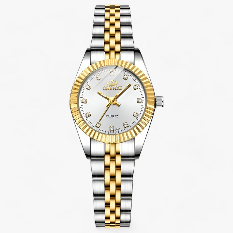 Zweifarbige Chenxi Quarzuhr, Edelstahlarmband, gold-silber, elegantes Design, Herrenuhr.