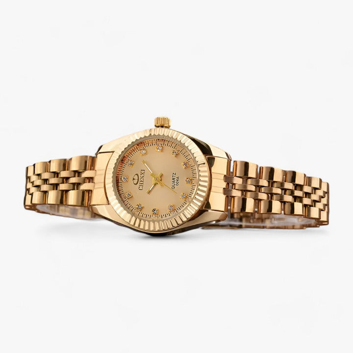 Goldene Armbanduhr mit Gliederarmband, luxuriöses Design, Chronograph, Herrenmode.