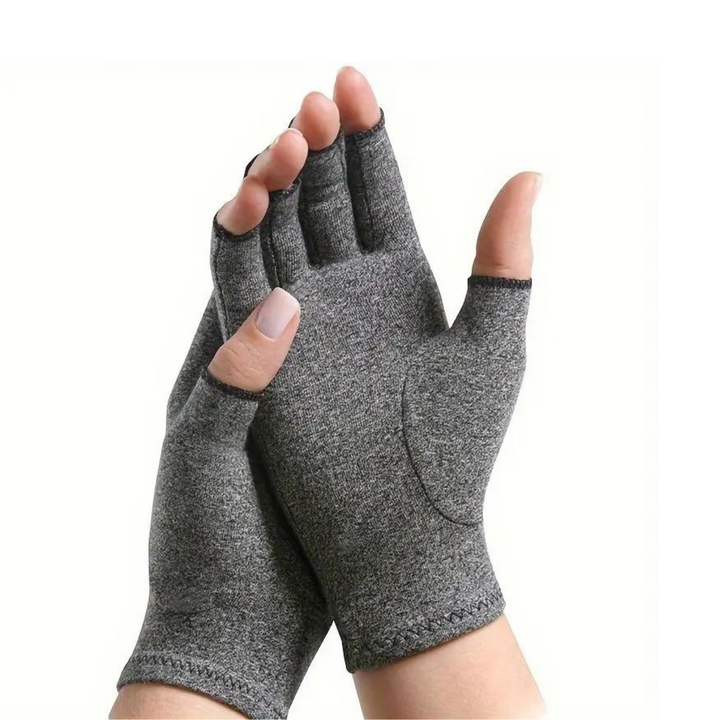 Graue Arthritis-Handschuhe, fingerlos, Kompression, Schmerzlinderung, Baumwolle.