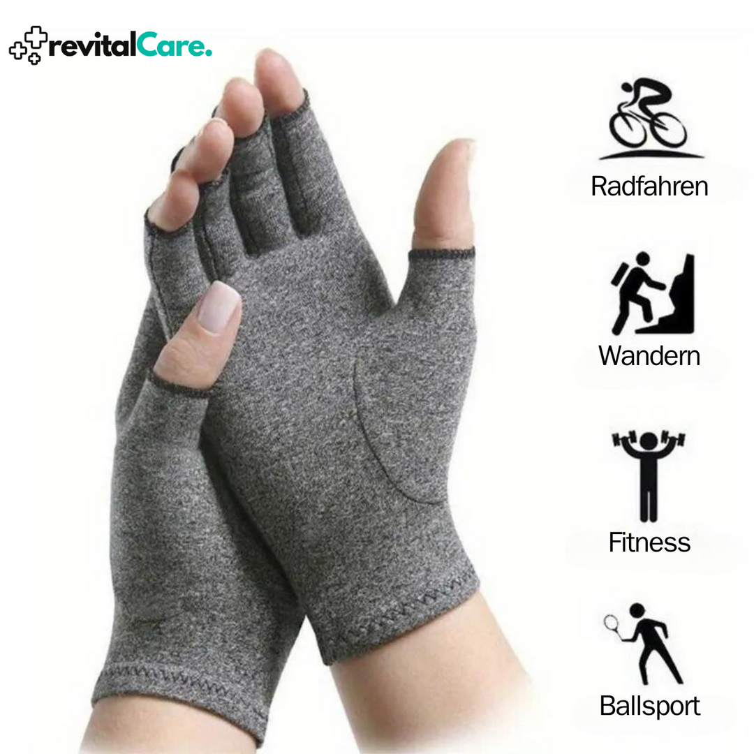Graue Kompressionshandschuhe für Arthritis, ideal für Radfahren, Wandern, Fitness, Ballsport.