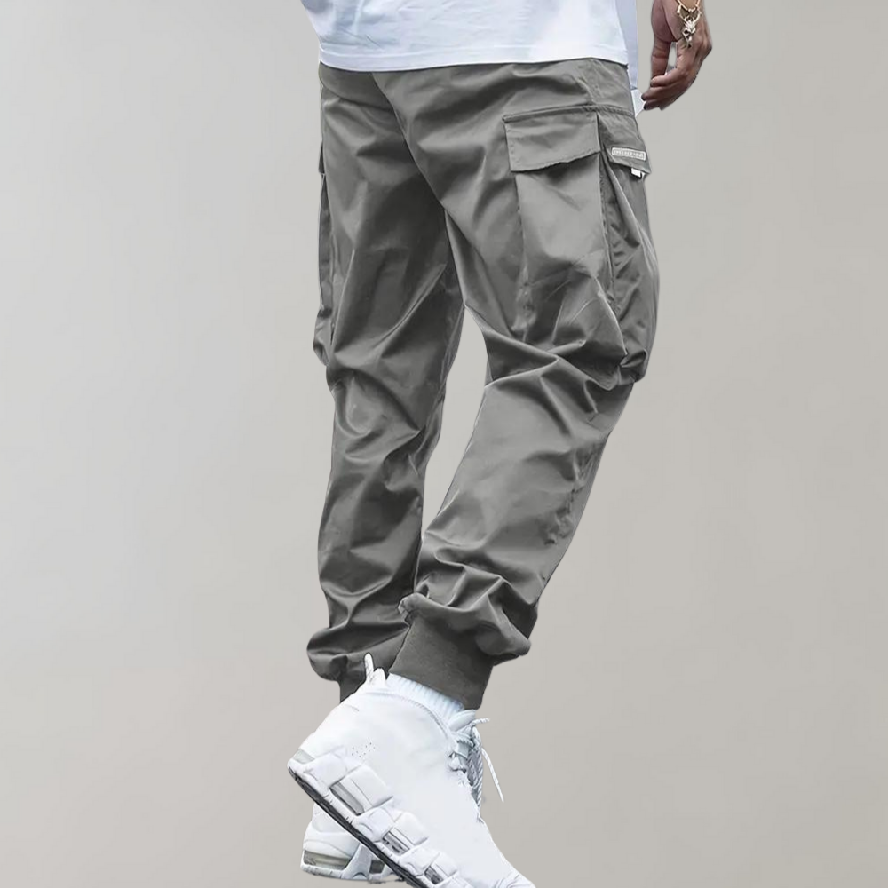 Graue Cargohose für Herren, lässig, mit Taschen, Streetwear, Baumwolle, modisch.