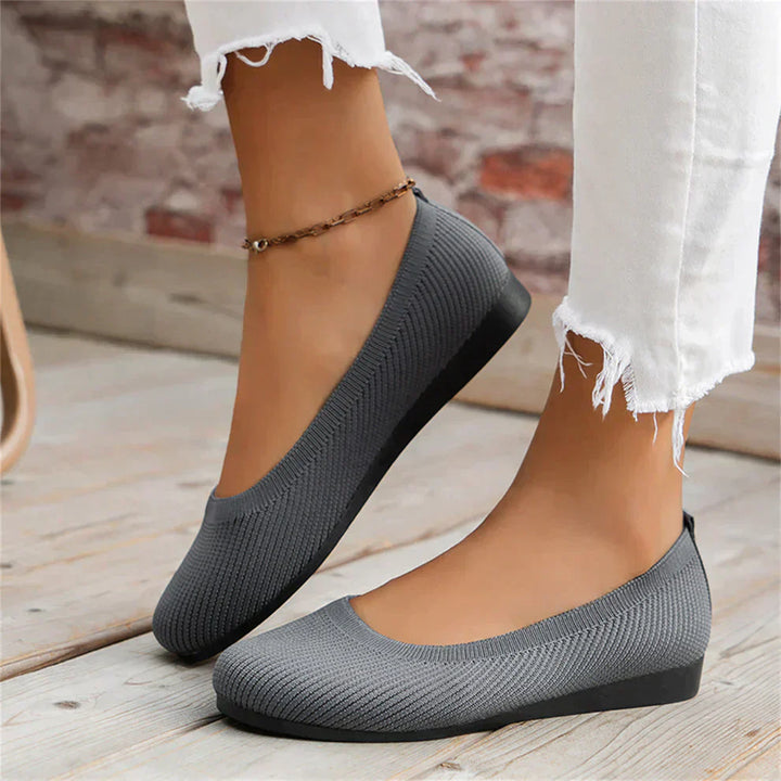 Graue Damen-Ballerinas, atmungsaktiv, rutschfest, bequem, ideal für Alltag und Büro.