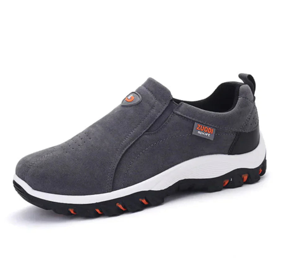 Grauer Herren-Sneaker, rutschfest, atmungsaktiv, bequem, Freizeitschuh.