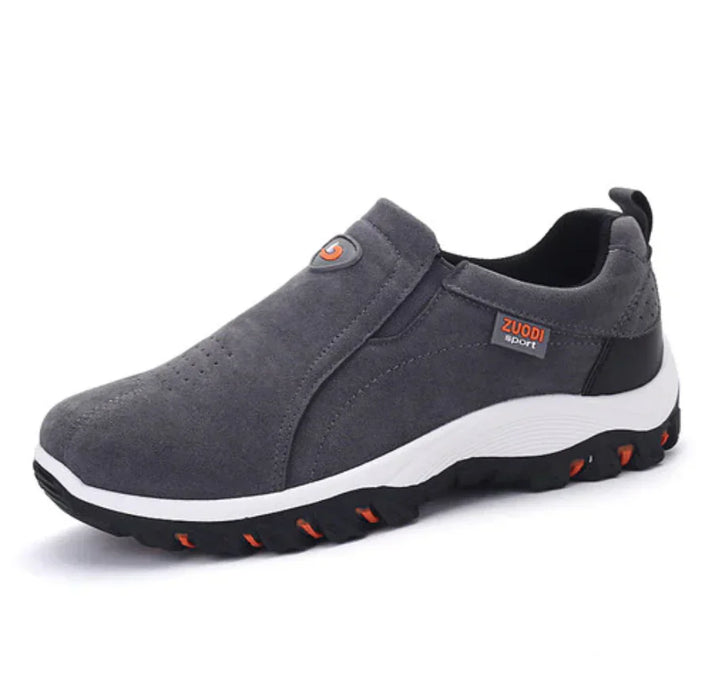 Grauer Herren-Sneaker, rutschfest, atmungsaktiv, bequem, Freizeitschuh.