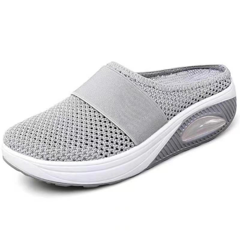 Grauer Damen-Sneaker, atmungsaktiv, Mesh, rutschfest, bequem, Freizeitschuh.