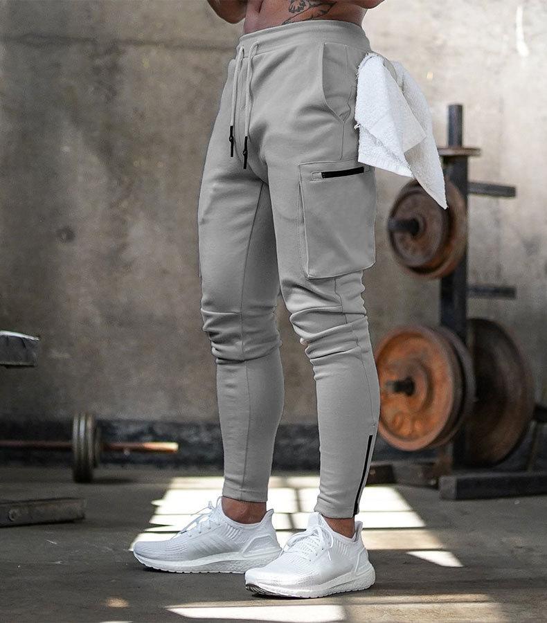 Graue Jogginghose Herren, Sporthose mit Taschen, Fitnessstudio, atmungsaktiv, bequem, modern