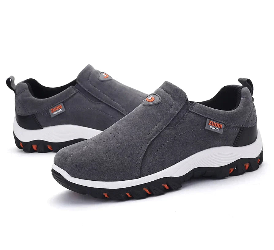 Graue Herren-Sneaker aus Wildleder, rutschfeste Sohle, sportlich, bequem, modisch.