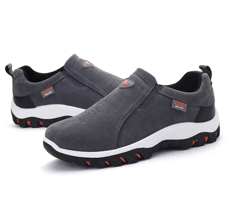 Graue Herren-Sneaker aus Wildleder, rutschfeste Sohle, sportlich, bequem, modisch.
