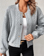 Damen Strickjacke grau, Zopfmuster, lässig, modisch, Herbstmode, Baumwolle, Reißverschluss.