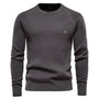 Grauer Herrenpullover aus 100% Baumwolle, O-Ausschnitt, Wintermode, hochwertiges Strickdesign.
