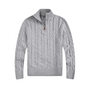 Grauer Strickpullover mit Zopfmuster, Reißverschluss, Herrenmode, Winterkleidung, Baumwolle.